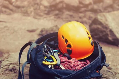Set of equipment for climbing Stock Photos