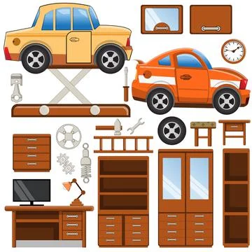 A set of equipment for the garage. Stock Illustration