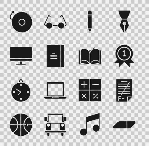 Set Eraser or rubber, Exam paper with incorrect answers, Medal, Pencil eraser Stock Illustration