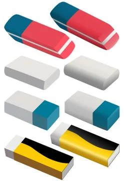 Set of Erasers of Different Color and Shape Stock Illustration