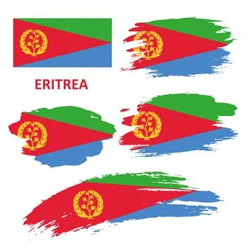 Set of Eritrea flags painted with a brush on a white background Stock Illustration