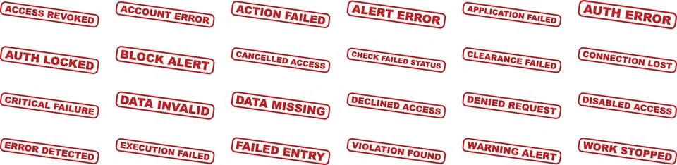 Set of error alerts and notifications highlighted in red that can be used f.. Stockillustratie