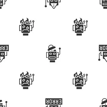 Set Error in robot, Robot and burned out on seamless pattern. Vector Stock Illustration