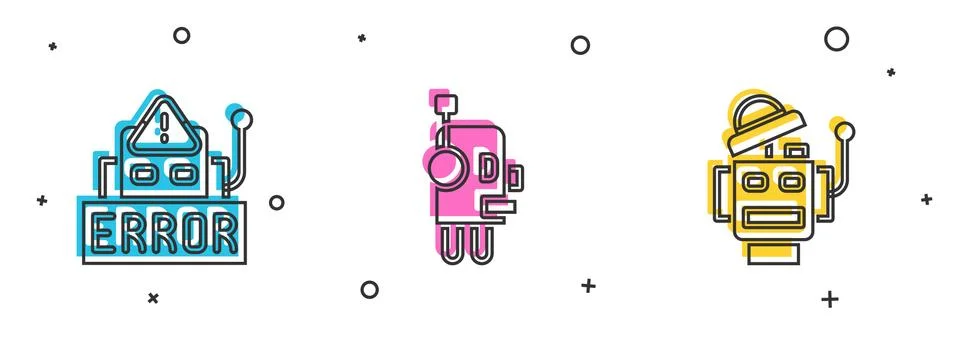 Set Error in robot, Robot and icon. Vector Illustrazione stock