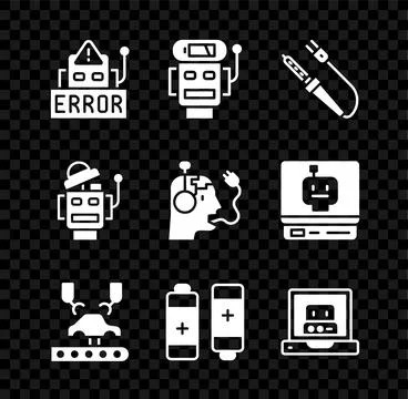 Set Error in robot, Robot low battery charge, Soldering iron, Robotic arm f.. イラスト素材