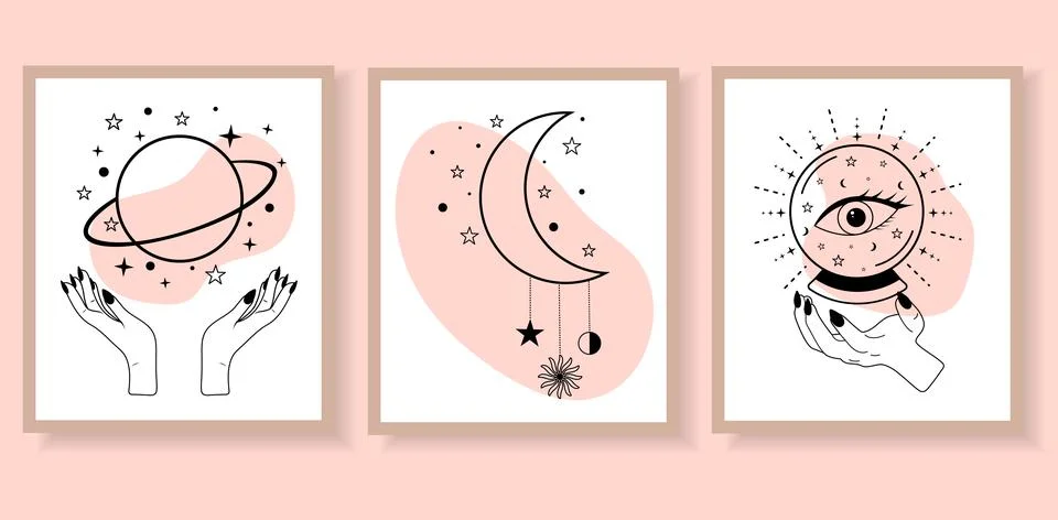 Set of esoteric alchemy mystical magic posters. Celestial talisman with with  Stock Illustration