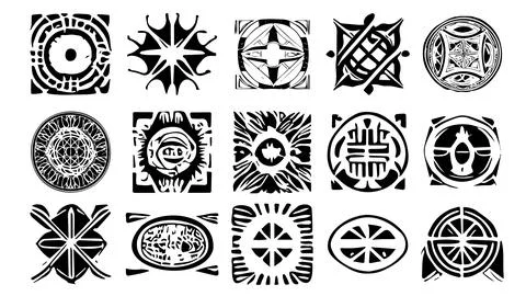 Set of esoteric design elements in grunge style. Mystical symbols with irregular Stock Illustration