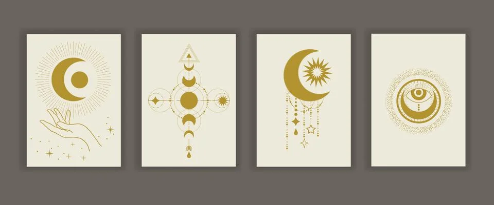 A set of esoteric illustrations with the image of the moon Stock Illustration