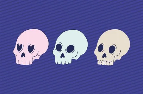 Set of esoteric skulls on a purple background Stock Illustration