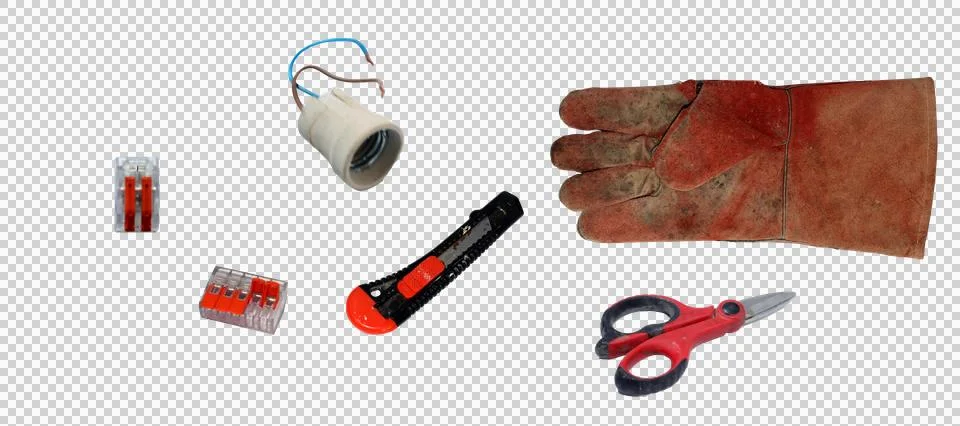 Set of essential electrical repair tools equipment Stock Photos