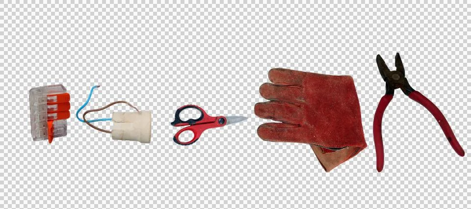 Set of essential electrical repair tools equipment Stock Photos