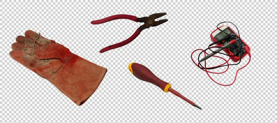 Set of essential electrical repair tools equipment Stock Photos