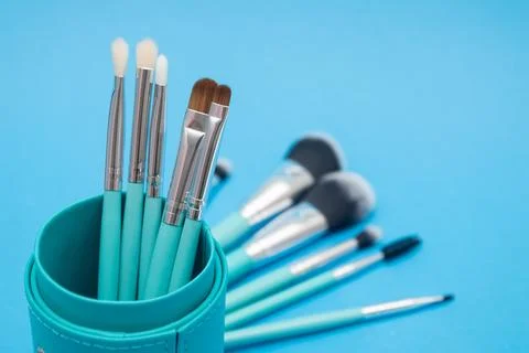 Set of essential professional make up brushes Stock Photos