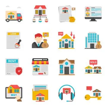 Set of Estate and Construction Flat Icons Stock Illustration