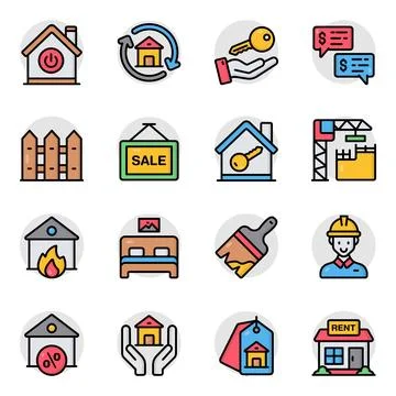 Set of Estate and Document Flat Icons 库存插图