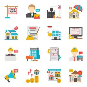 Set of Estate and Document Flat Icons 스톡 일러스트