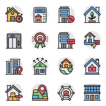 Set of Estate and Property Flat Icons Stock Illustration