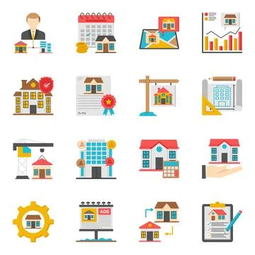 Set of Estate and Property Flat Icons Stock Illustration