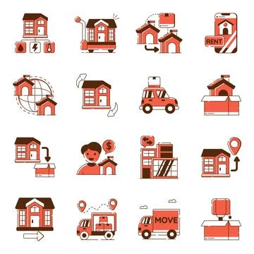Set of Estate and Relocation Flat Icons Illustrazione stock