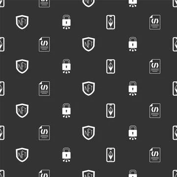 Set Ethereum ETH, Binary code, NFT shield and Cyber security on seamless pattern Stock Illustration