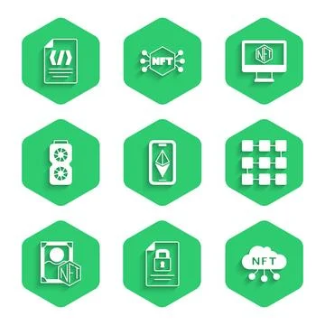 Set Ethereum ETH, Document and lock, NFT cloud, blockchain technology, Digi.. Stockillustratie