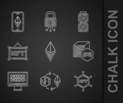 Set Ethereum ETH, exchange NFT, blockchain technology, Digital crypto art Stock Illustration
