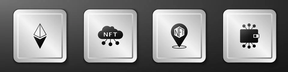 Set Ethereum ETH, NFT cloud, Digital crypto art and Cryptocurrency wallet ico Ilustración de archivo