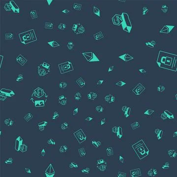 Set Ethereum ETH, NFT Digital crypto art,  and Document and lock on seamless  Ilustración de archivo