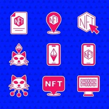 Set Ethereum ETH, NFT Digital crypto art, Binary code, Mobile with store app 스톡 일러스트