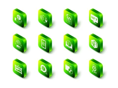 Set Ethereum exchange NFT, Binary code, Digital crypto art, Cyber security Stock Illustration