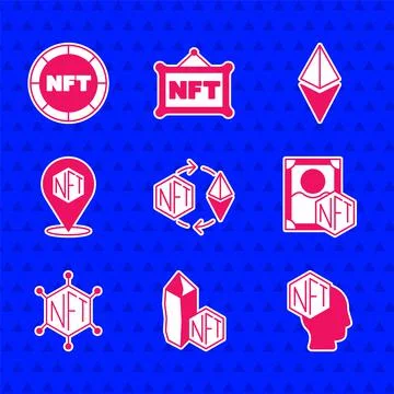 Set Ethereum exchange NFT, Digital crypto art, blockchain technology, ETH and Ilustración de archivo