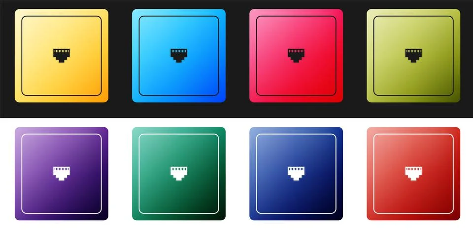 Set Ethernet socket sign. Network port - cable socket icon isolated on black and Stockillustratie