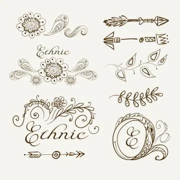Set of ethnic elements on a beige background. Vector Stock Illustration