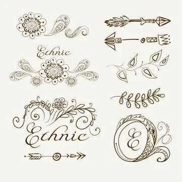 Set of ethnic elements on a beige background. Stock Illustration