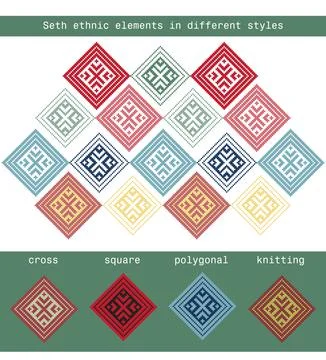 Set ethnic elements in different styles - cross, square Stock Illustration