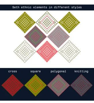 Set ethnic elements in different styles - cross, square Stock Illustration