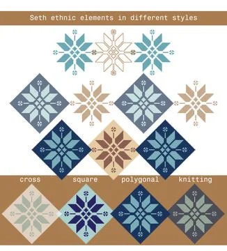Set ethnic elements in different styles - cross, square Illustrazione stock