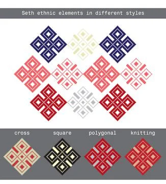 Set ethnic elements in different styles - cross, square イラスト素材