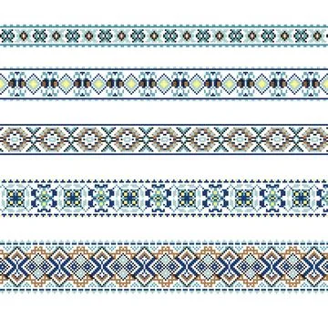 Set of Ethnic ornament pattern in blue and brown colors Illustrazione stock