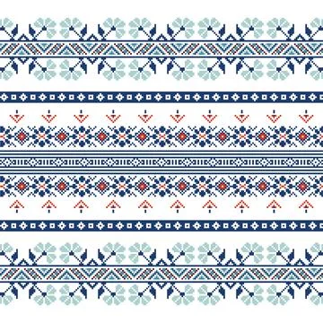 Set of Ethnic ornament pattern in blue colors Stock Illustration
