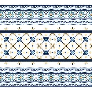 Set of Ethnic ornament pattern in blue colors Stock Illustration