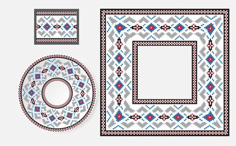 Set of Ethnic ornament pattern brushes Stock Illustration