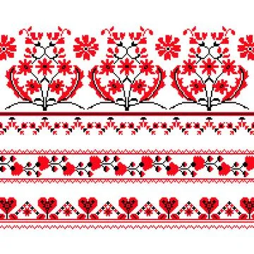 Set of Ethnic ornament pattern with cross stitch flower Stock Illustration