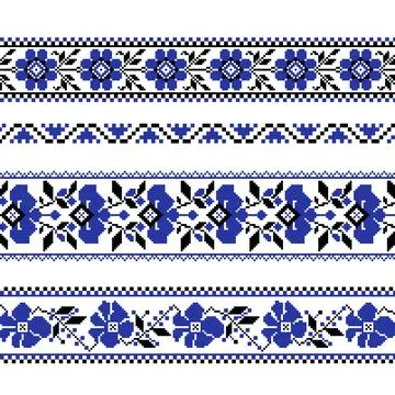 Set of Ethnic ornament pattern with cross stitch flower Stock Illustration