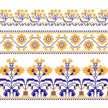 Set of Ethnic ornament pattern with cross stitch flower Stock Illustration