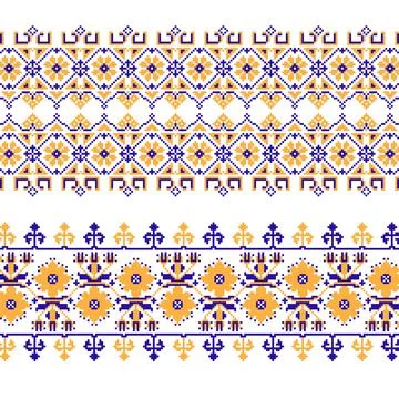 Set of Ethnic ornament pattern with cross stitch flower Stock Illustration