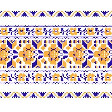 Set of Ethnic ornament pattern with cross stitch flower Stock Illustration