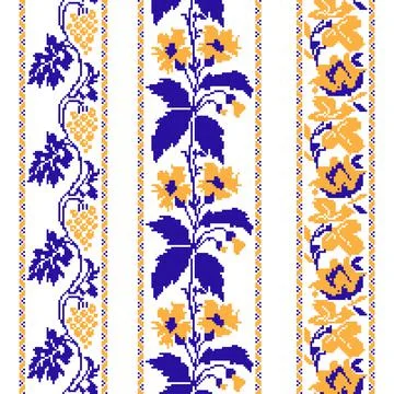 Set of Ethnic ornament pattern with cross stitch flower Stock Illustration