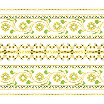 Set of Ethnic ornament pattern with cross stitch flower Stock Illustration