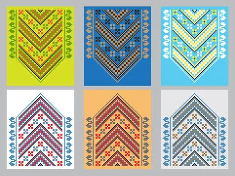 Set of Ethnic ornament pattern in different colors. Vector Stock Illustration